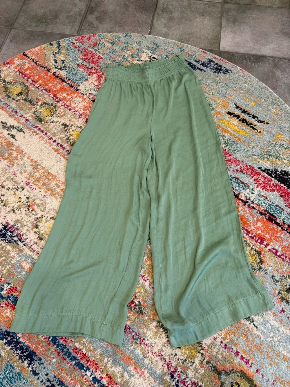 Joie Sage Green Satin Wide-Leg Pull-on Pants XS